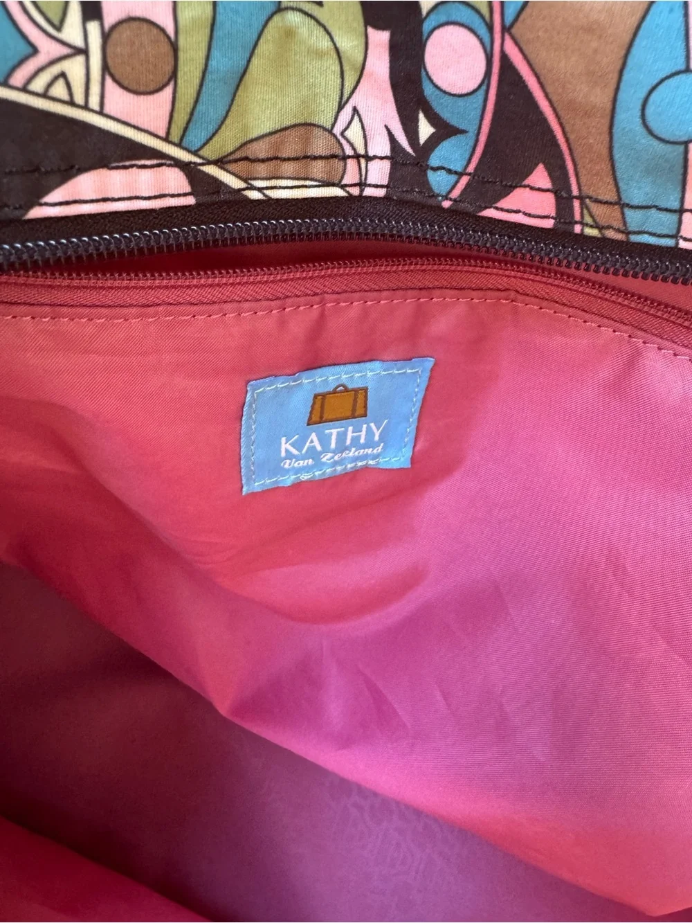 Kathy Van Zeeland Pink, Blue & Black Patterned Tote